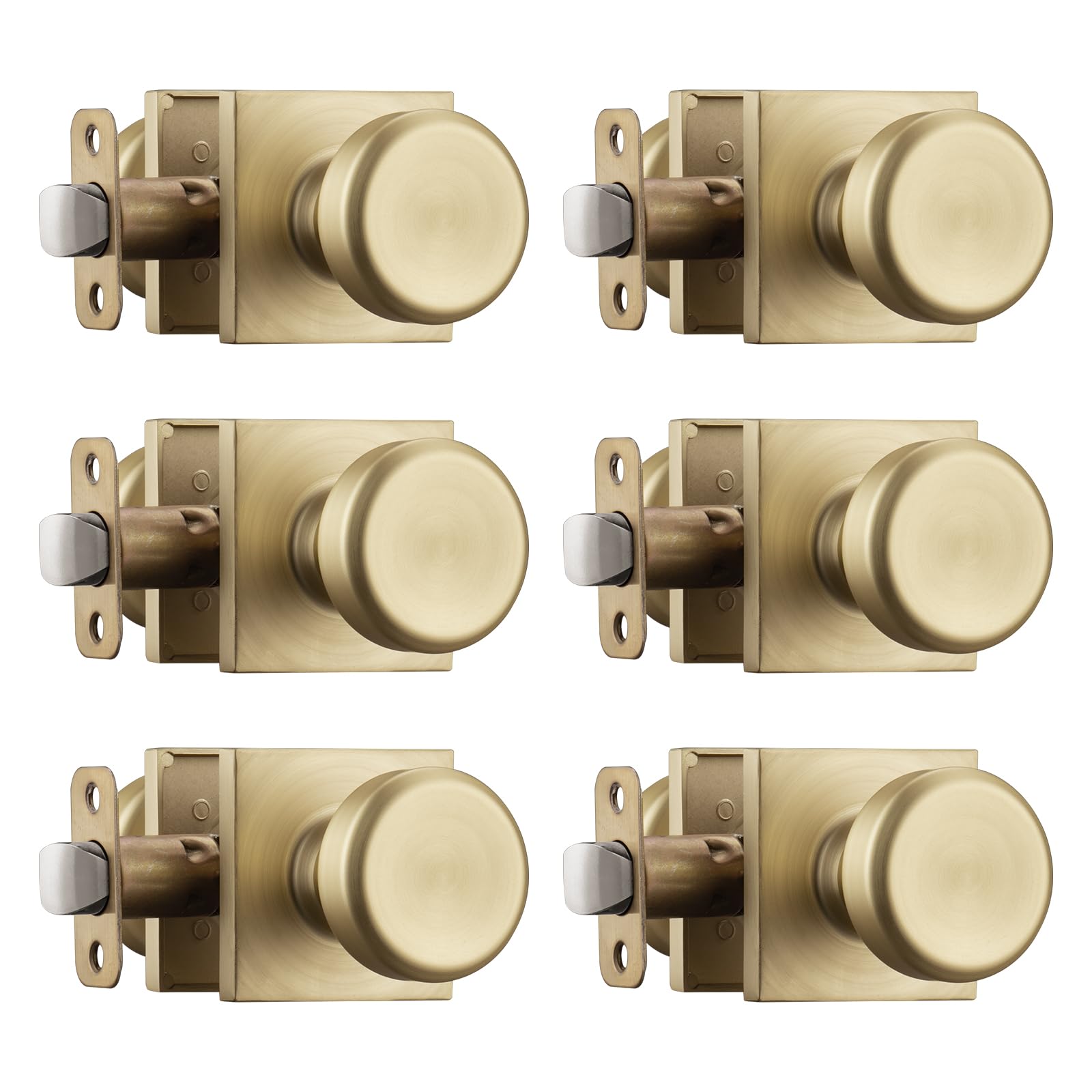 Brushed Gold Door Knobs - 6 Pack with Lock -9