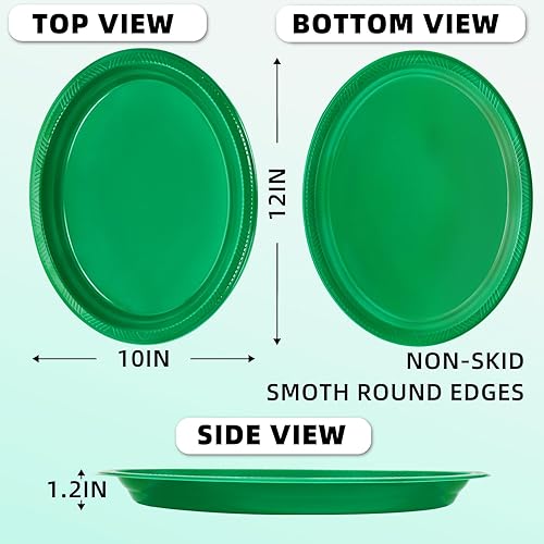 Miniatura 2 de 50 platos de plástico verdes desechables de 12 x 10 pulgadas, platos verdes para fiestas familiares, baby shower, cumpleaños, picnic, Navidad