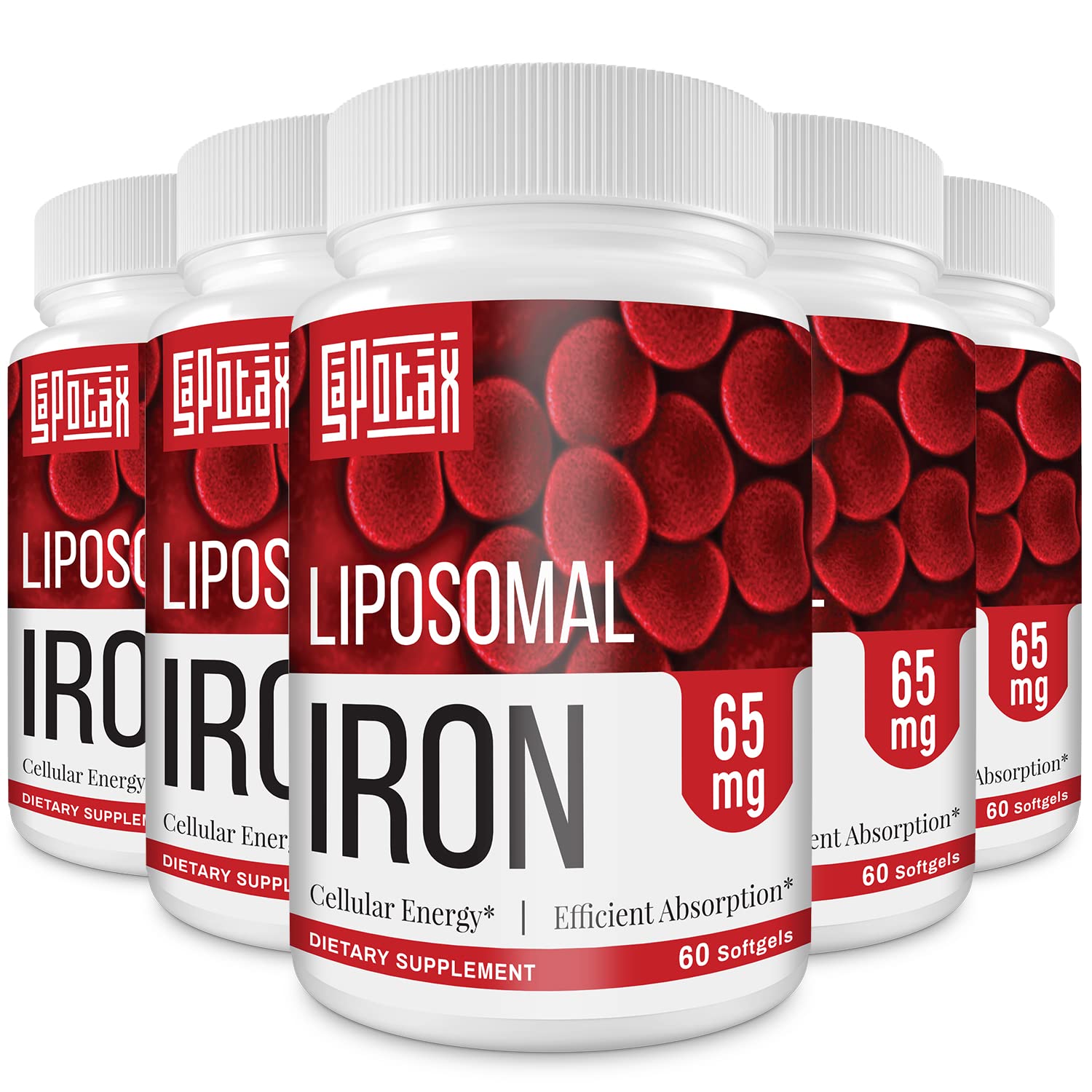 Liposomal Fe Iron Supplement for Women,65 mg Iron Supplement with Folic Acid & Vitamin B12 for Men,Red Blood Cell Production & Energy Support for Adults Iron Deficiency 60 Softgels(5 Bottle)