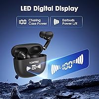 Vista 7 de Auriculares inalámbricos, auriculares Bluetooth 5.3 con reducción de ruido ENC/ANC, pantalla de alimentación LED, control táctil, IPX4 impermeable