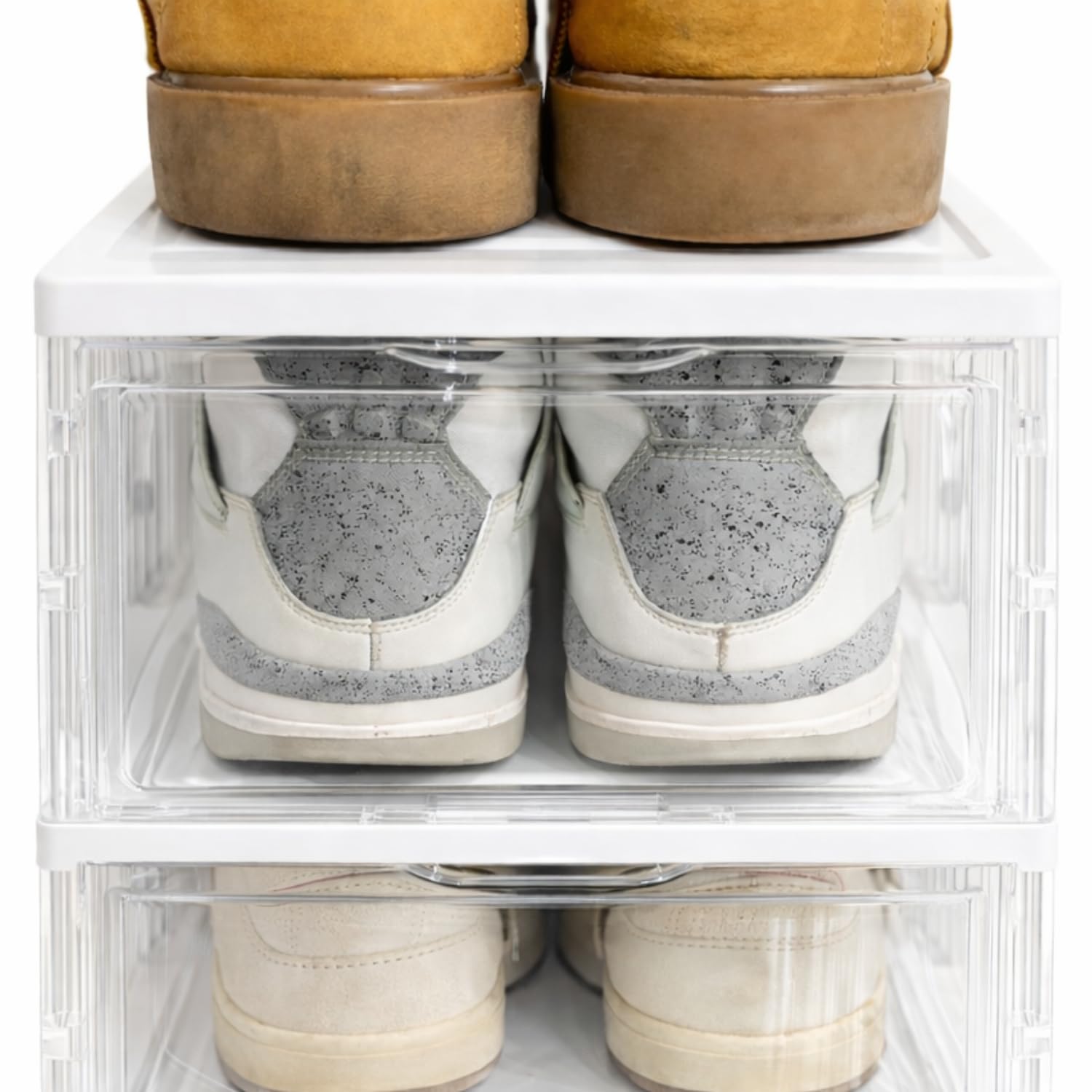 Porta Scarpe Verticale Impilabili Pieghevole Scatole Trasparenti 6 Box Salvaspazio Apertura Frontale Organizzatore PortaScarpe in Plastica Contenitori Traspiranti Scarpiera Sneakers