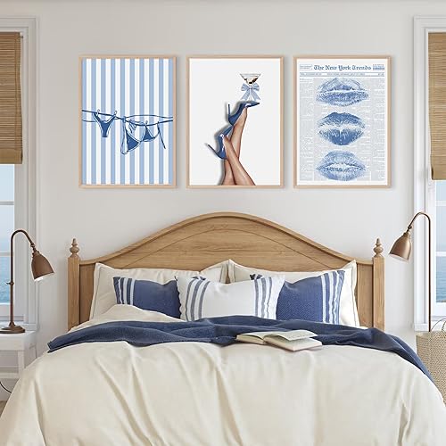 Miniatura 6 de Decoración artística de pared de coqueta azul, pósteres estéticos de moda, arte de pared retro Y2k, arte de pared con lazo azul, impresiones de