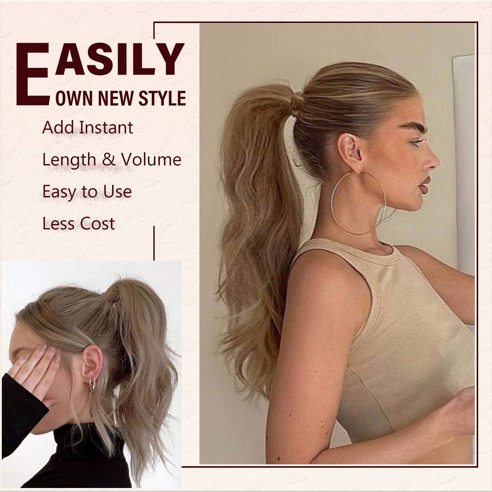 Dcbaboo Ponytail Extension Curly 18inch Claw Clip in Ponytail Hair Extensions Long Wavy Synthetic Pony tails Natural Wave One Piece Hairpiece Fake Ponytail for Women Dark Blonde - Image 4