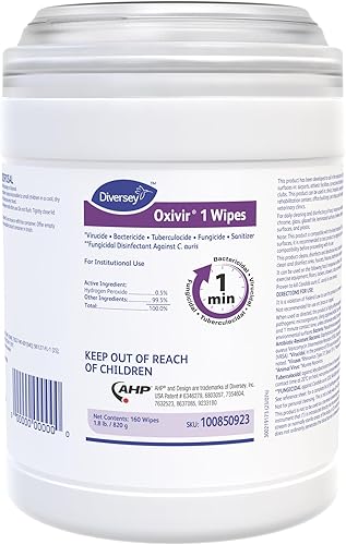 Miniatura 2 de Diversey - Oxivir 1 toallitas de limpieza desinfectantes listas para usar (100850923) - Tamaño de 6 x 7 pulgadas - 160 unidades (paquete de 12 botes)