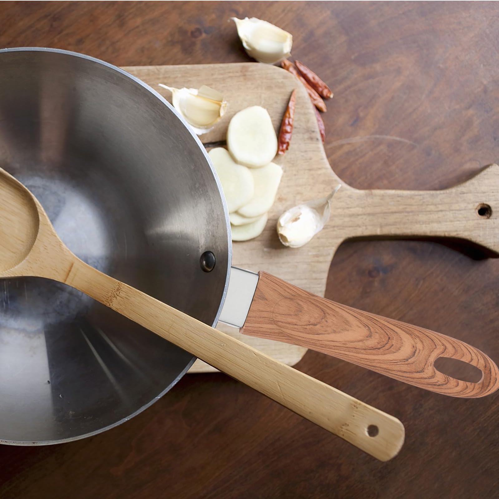 BETOOKY Manico di Ricambio per Pentola in Legno Effetto Naturale, Impugnatura Antiscottatura Termoisolante per Manico Padella e Bollilatte, Sostituzione Maniglia Multifunzionale