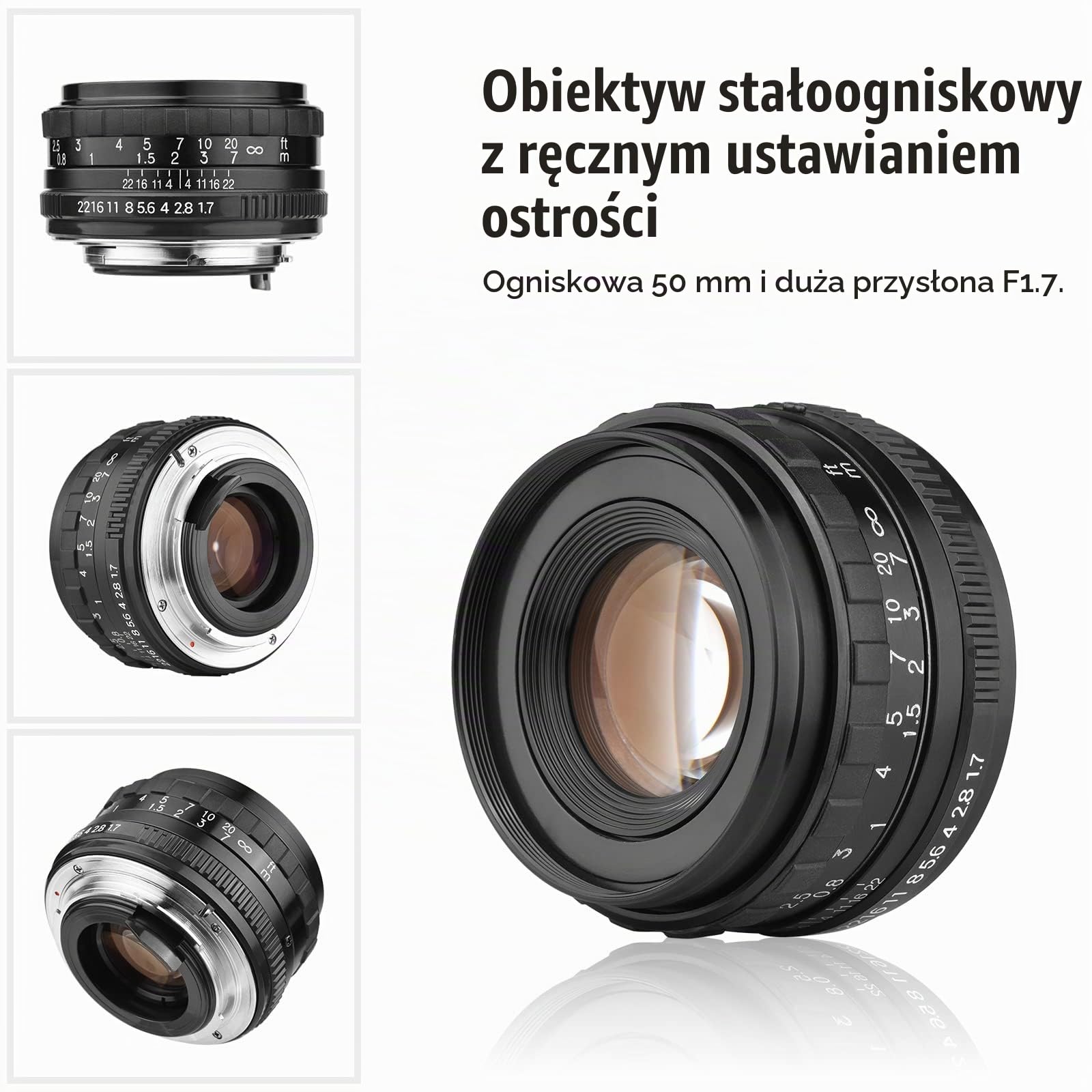 Andoer 50 mm F1.7 Obiektyw aparatu z dużym przysłoną ręczne ustawianie ostrości Zamiennik obiektywu PK do aparatów Pentax K1/K-1 Mark II z pełną ramką