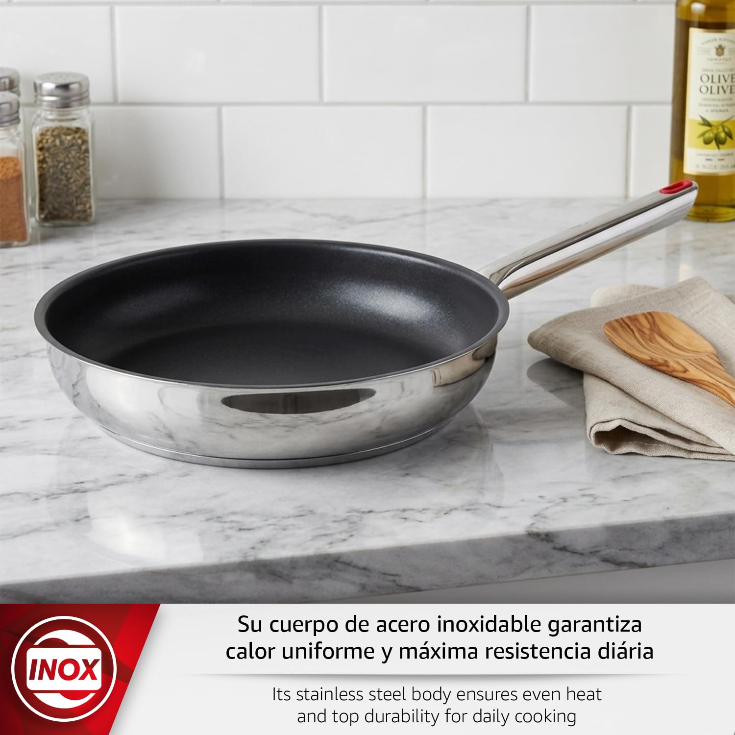 MAGEFESA Nova Juego de Sartenes 18 + 20 + 26 cm Acero Inoxidable 18/10 | Mango de Acero, Inducción, Antiadherente Tricapa, Fondo Difusor