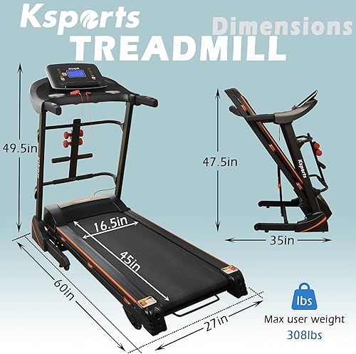 Miniatura 5 de Ksports - Cinta de correr plegable de 16.5 pulgadas para cardio, fitness portátil con conectividad Bluetooth, pantalla LCD y aplicaciones de Negro