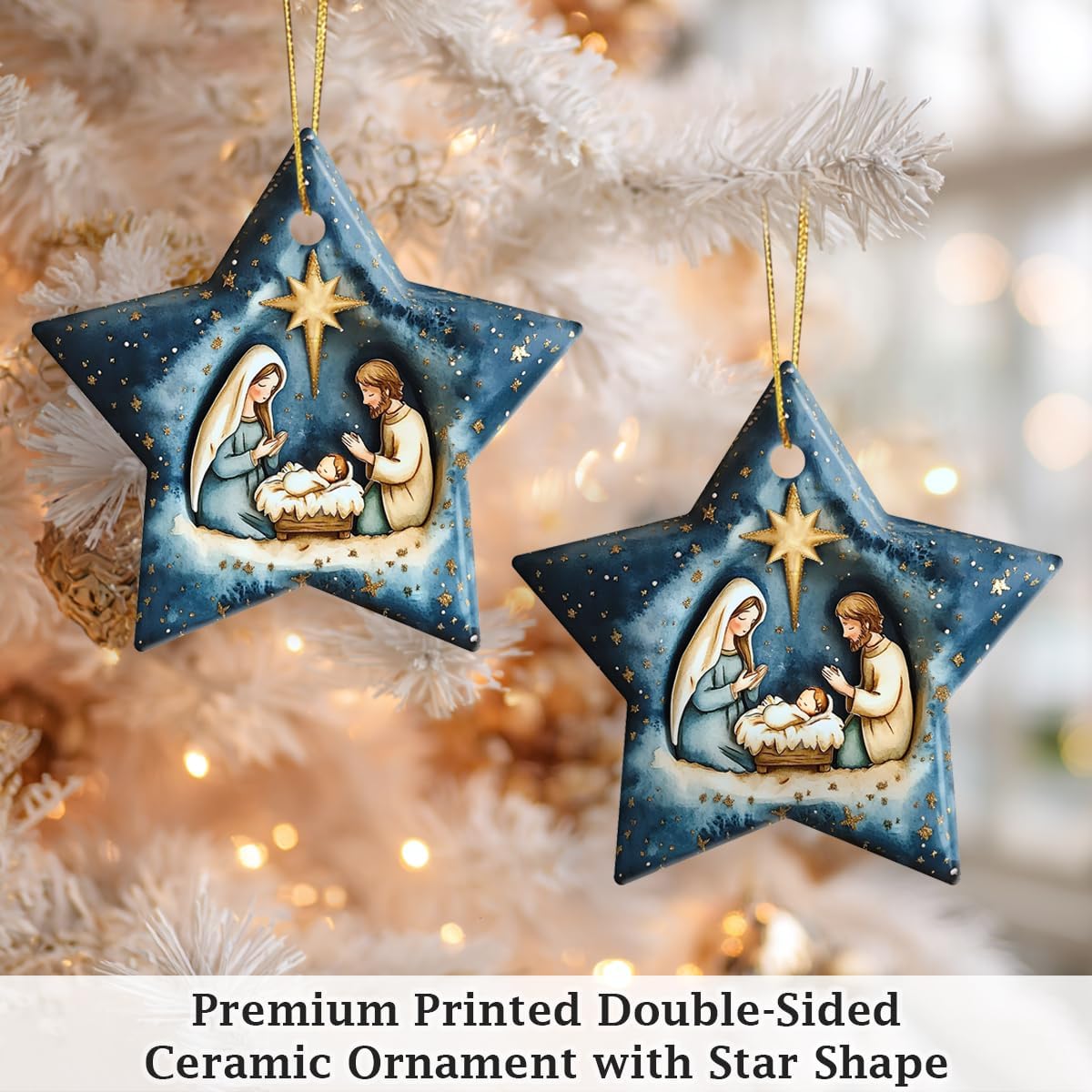 Nativity Scene Ornaments for Christmas Tree Decorations – Ceramic Star-Shaped Religious Christmas Ornaments with Holy Family & Bethlehem Star – Nativity Ornament - Image 8