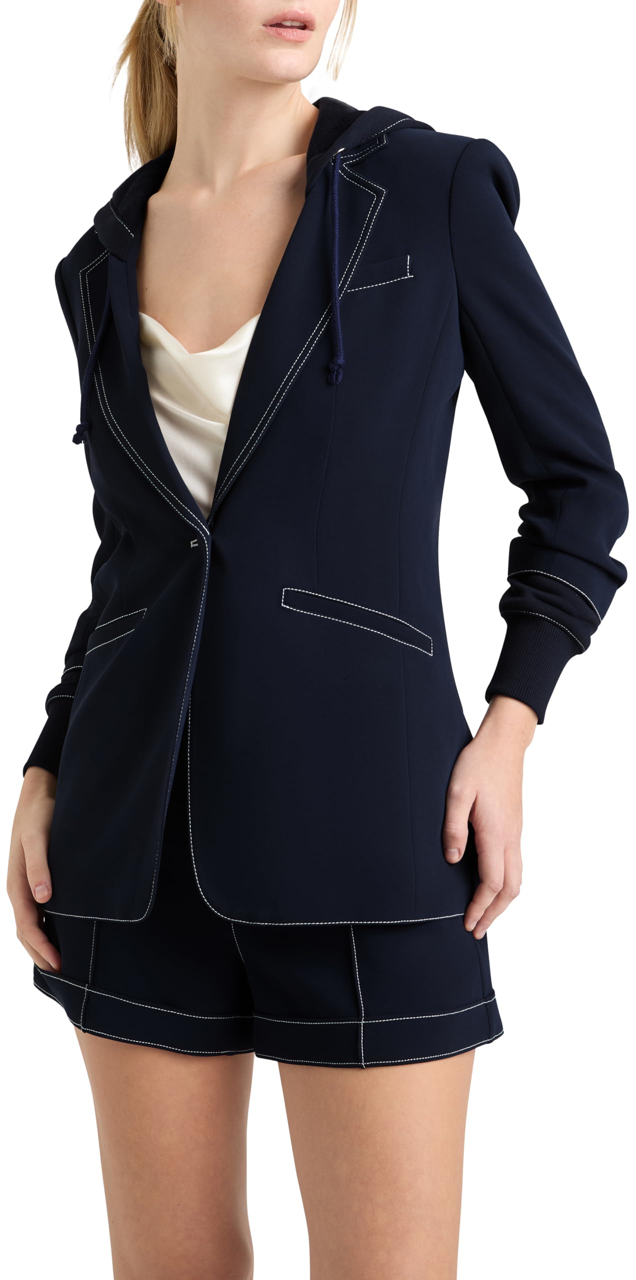 Cinq Sept Womens Contrast Topstitch Hooded Khloe Blazer
