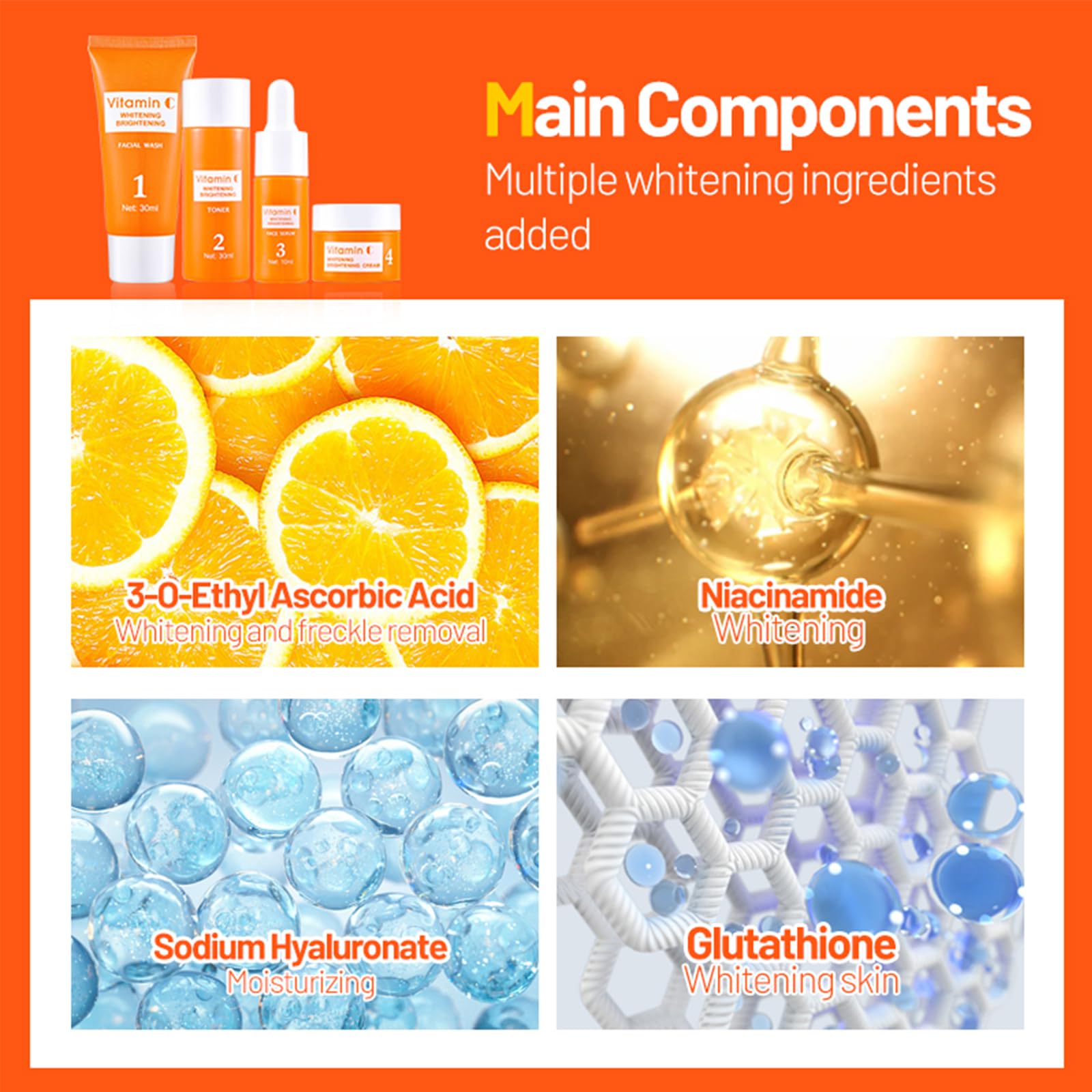 Set Cura della Pelle Viso 4 Pezzi – Idratante, Rigenerante e Anti-Età – Contiene Siero alla Vitamina C e Acido Ialuronico – Adatto Pelle Sensibile e Secca – Routine Completa Giorno e Notte