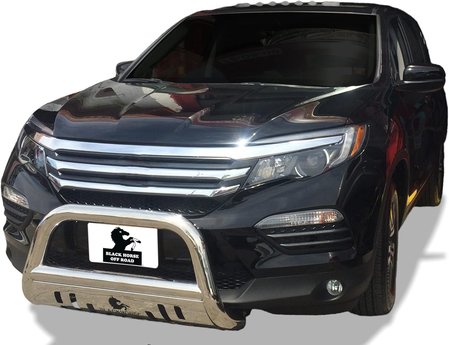 Black Horse Off Road Bull Bar Skid Plate Stainless Steel Compatible with 2014-2020 AcuraMDX|2018-2020 Honda Odyssey|2017-2022 Honda Passport|2016-2022 Honda Pilot|2017-2023 Honda Ridgeline-BB158107-SP