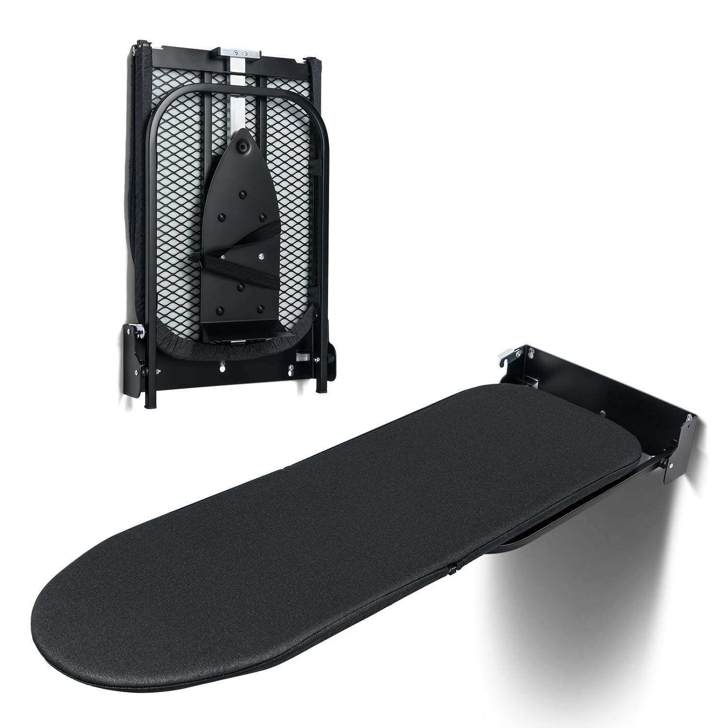 Planche à repasser murale Duwee noire 32 x 93 cm avec armoire pliante et support