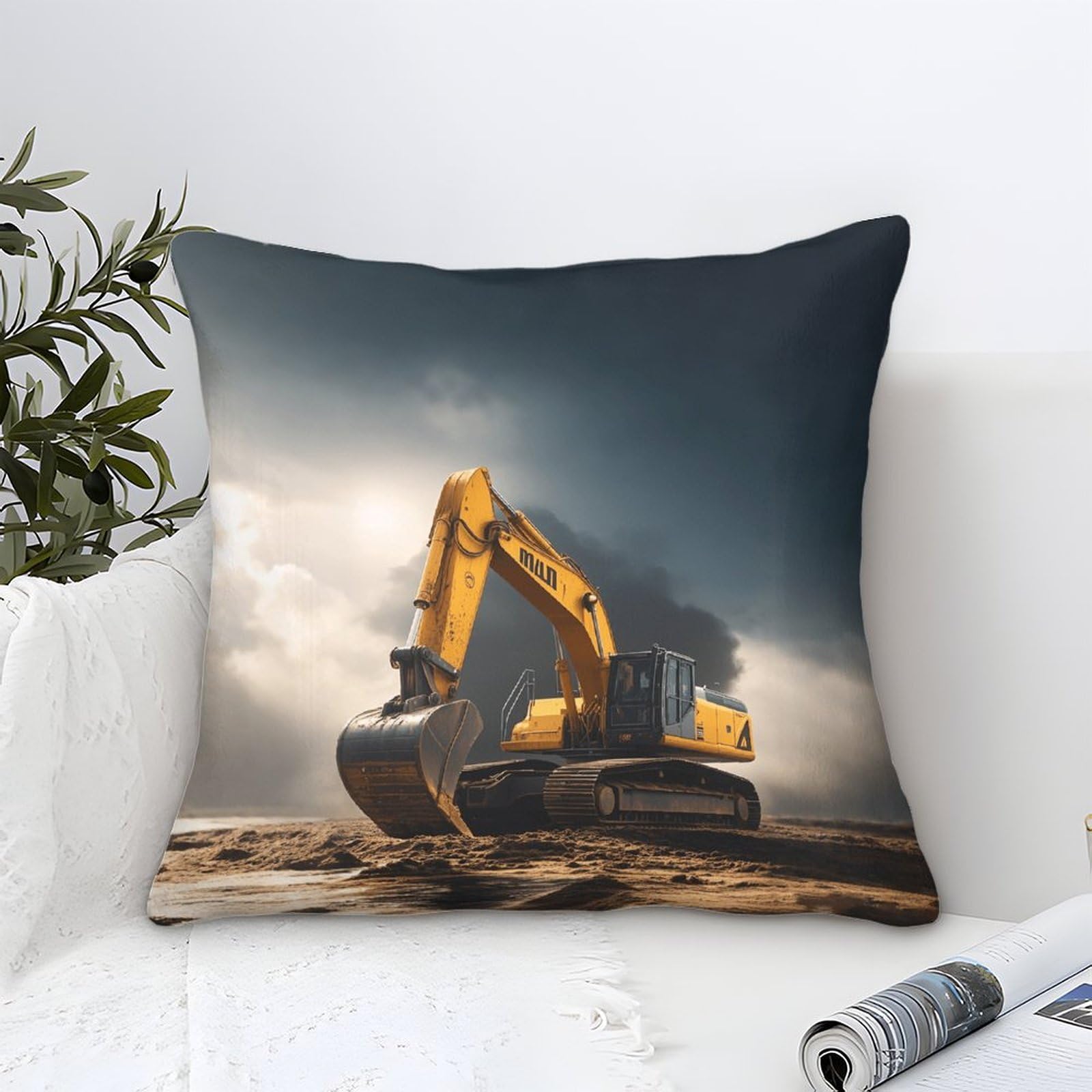 Lililaobiao Excavators Cushion Cover Decorations Gift, 50X50cm Pillow Cover Diggers Ornaments Throw Pillow Case Decor Home Livingroom Couch Sofa