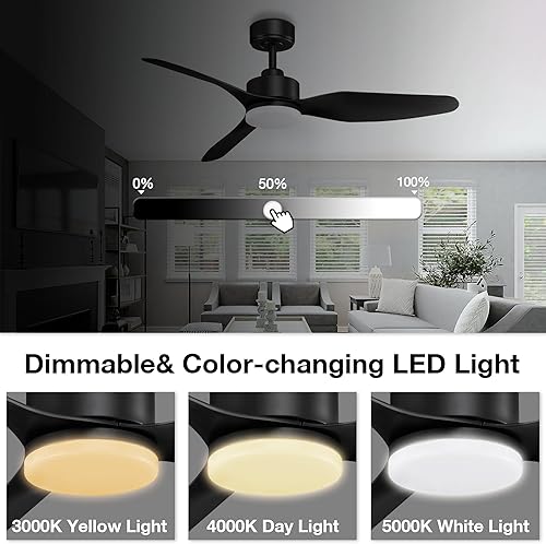 Miniatura 3 de Ventiladores de techo inteligentes de 48 pulgadas con luces LED remotas, motor de CC silencioso, regulable, ventilador de techo moderno para