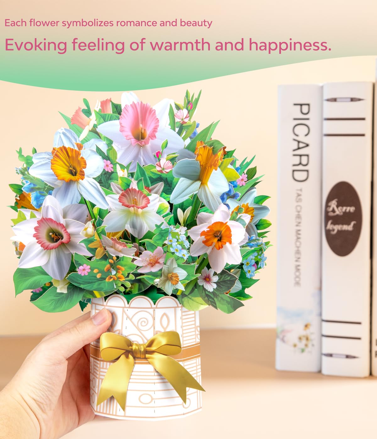 Daffodil Pop-Up Card, 3D Flower Bouquet Greeting Card with Envelope and Notecard, for Birthdays Mother's Day, Anniversaries - Image 4
