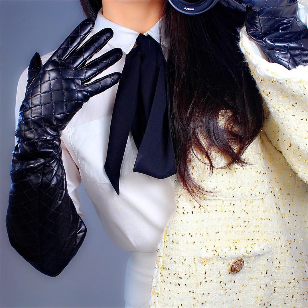 Unisex Übergroße Kunstleder Lange Handschuhe Gesteppte Puffärmel Warm Winter Cosplay Kostüm Stil