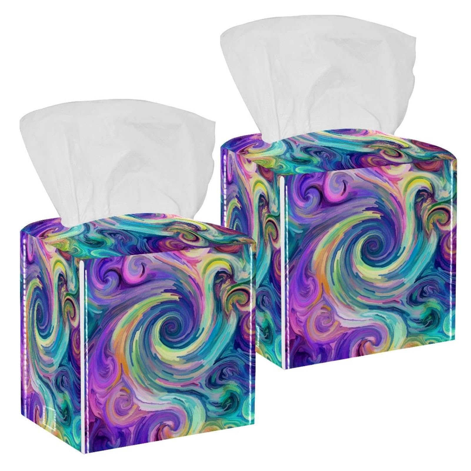 Abstract Swirls Tissue Box Cover, 2 Pack PU Leather Square Facial Tissue Dispenser Box holder for Home Office Car