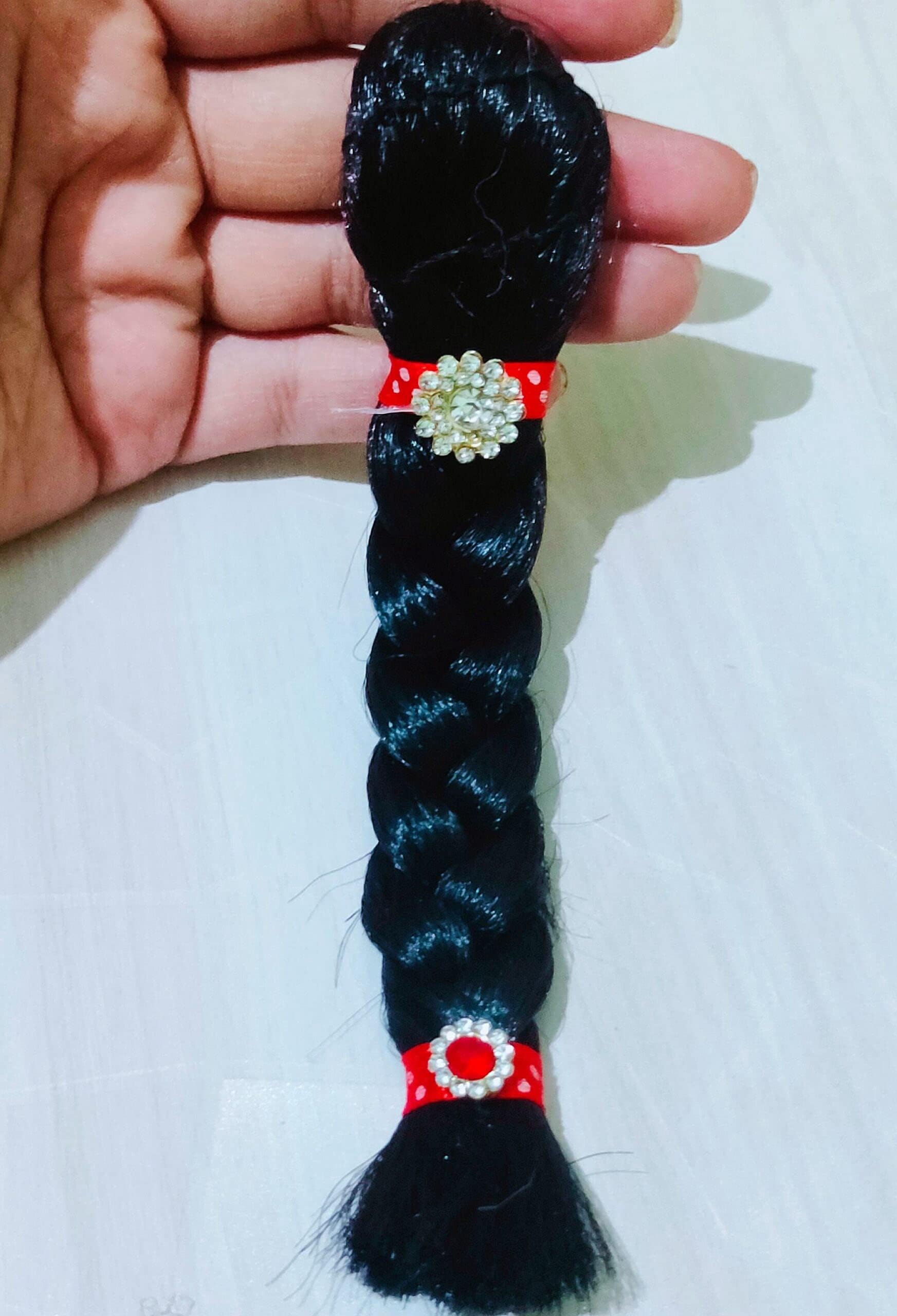 Brij Sugandha Devi Maa Decorated Microfiber Choti Braid (Black) โ Soft & Smooth Thick ONE PLAITED BRAID By The Kanha Store (6 NO.)