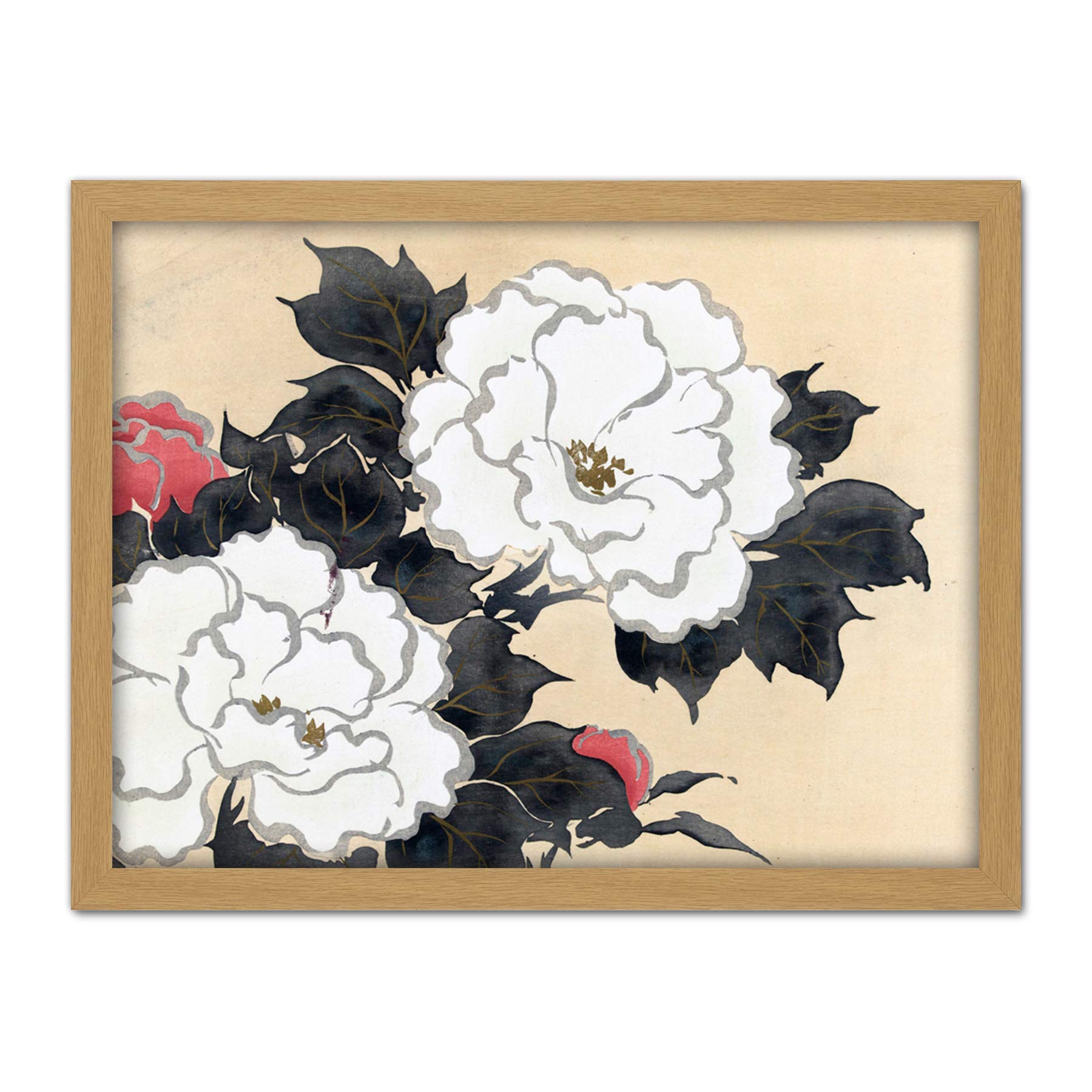 Artery8 Kamisaka Sekka Peonies Flower Japanese Painting Artwork Framed Wall Art Print 18X24 Inch