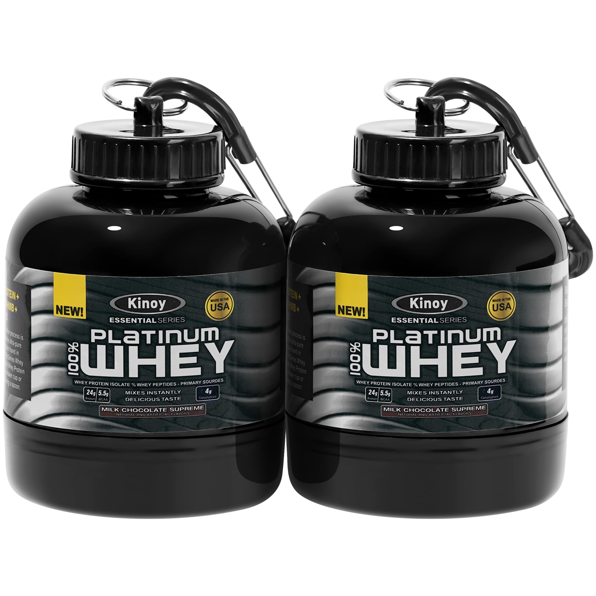 Kinoy Protein Powder and Supplement Keychain - Protein Powder Container with Durable Key-Chain Portable to-Go Container for The Gym, Workouts, Fitness, and Travel (Big 2PC, NO)
