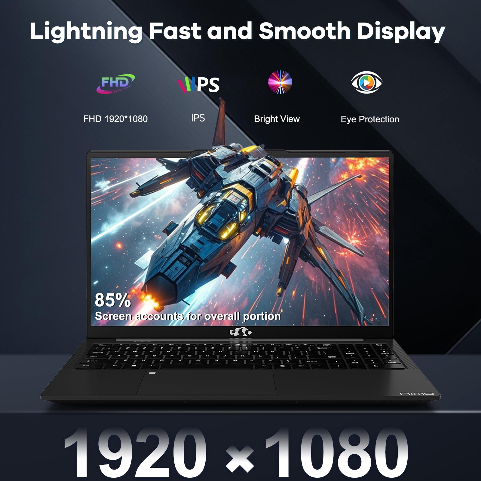 NIMO Laptop para jogos IPS FHD de 15,6 polegadas, 6 núcleos Ryzen
