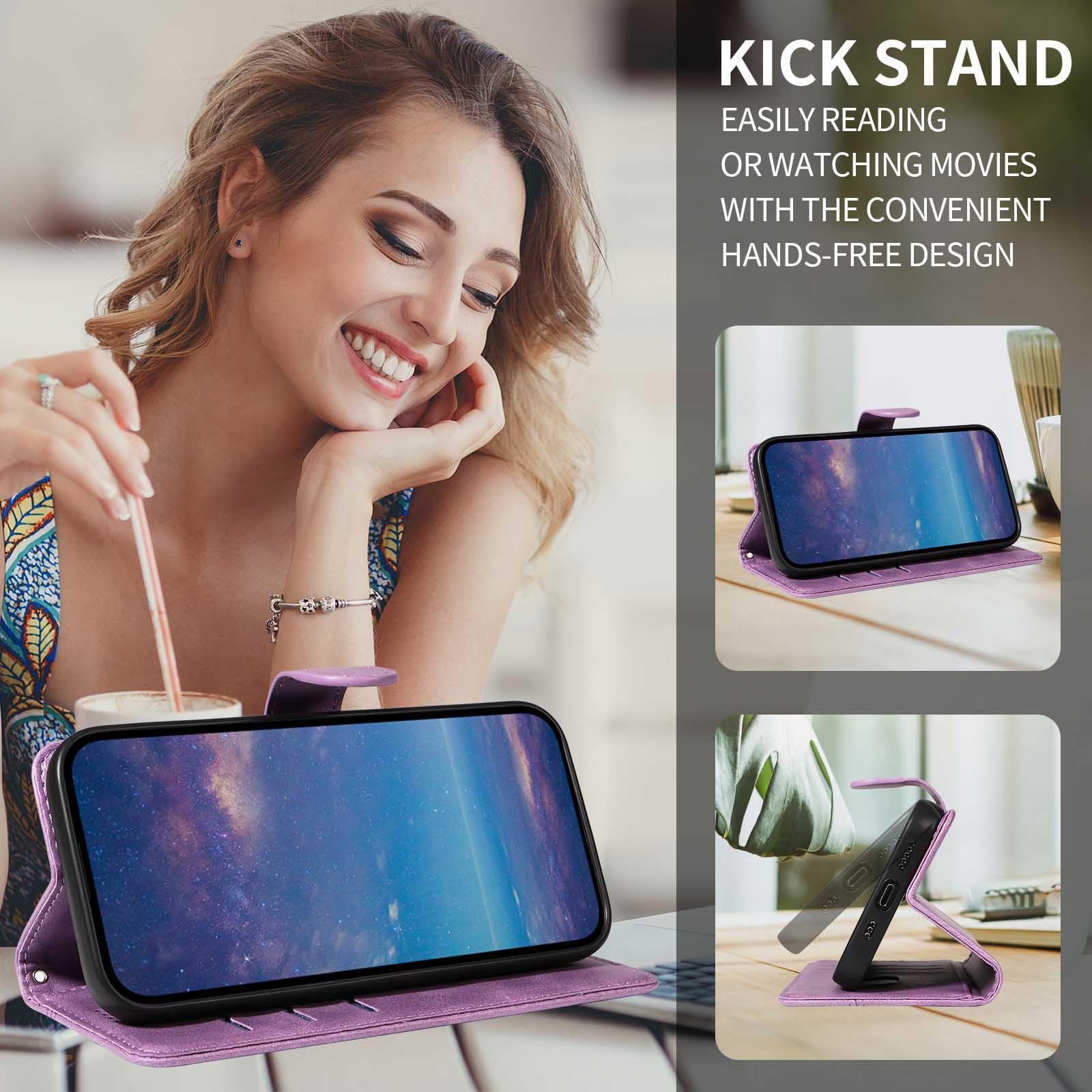 Etui z klapką do telefonu Samsung Galaxy S25 Ultra/S25 Plus/S25, skórzane etui portfelowe na telefon z stojakiem na karty, etui foliowe, odporne na wstrząsy, tworzywo TPU wewnątrz, fioletowe,
