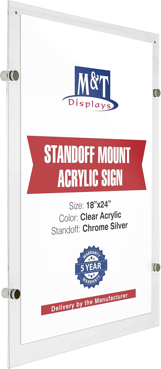 M&T Displays Wall Mount Floating Clear Acrylic Frameless
