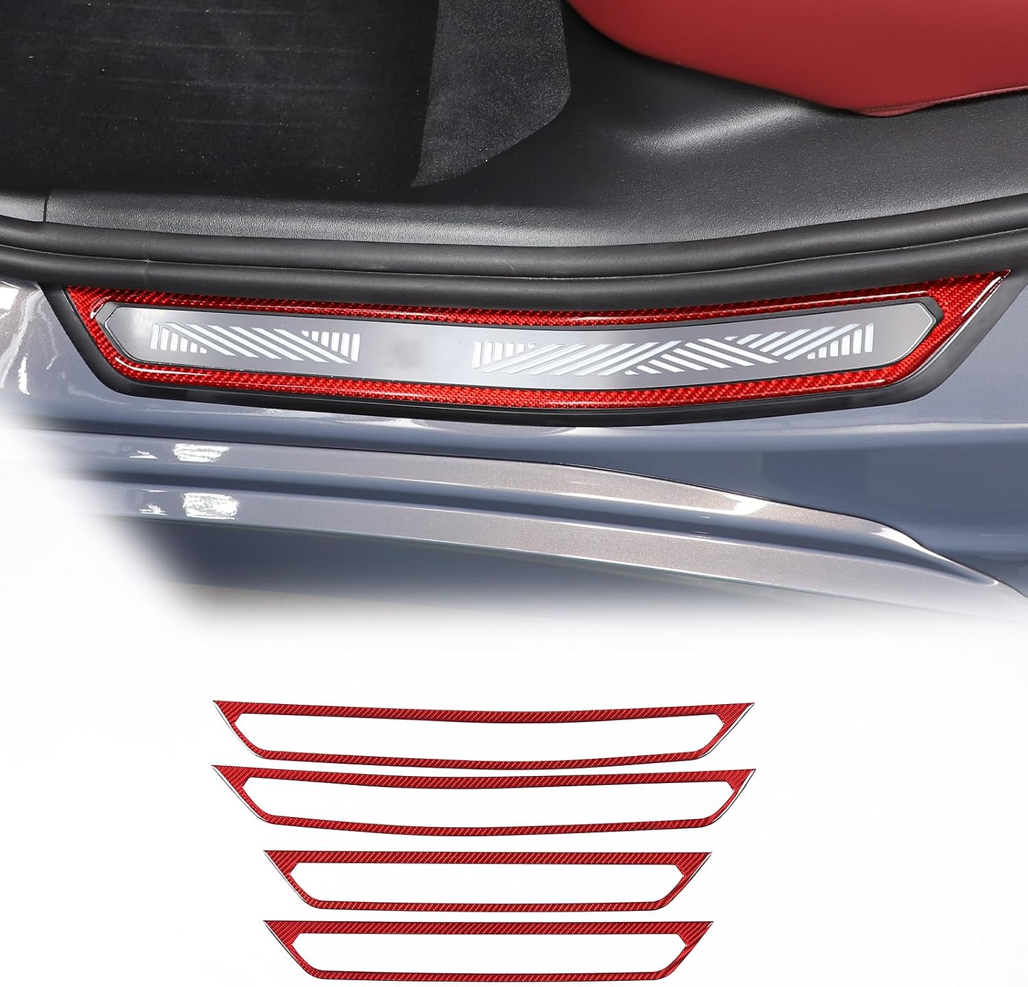 Sekhyna Car Door Sill Protector Cover,Carbon Fiber Inner Door Sill Anti-Slip Guard Trim 4PCS, Interior Door Sill Cover Scuff Plate Trim Sticker Compatible with BMW 5 Series 2024 G60 (Black Carbon)