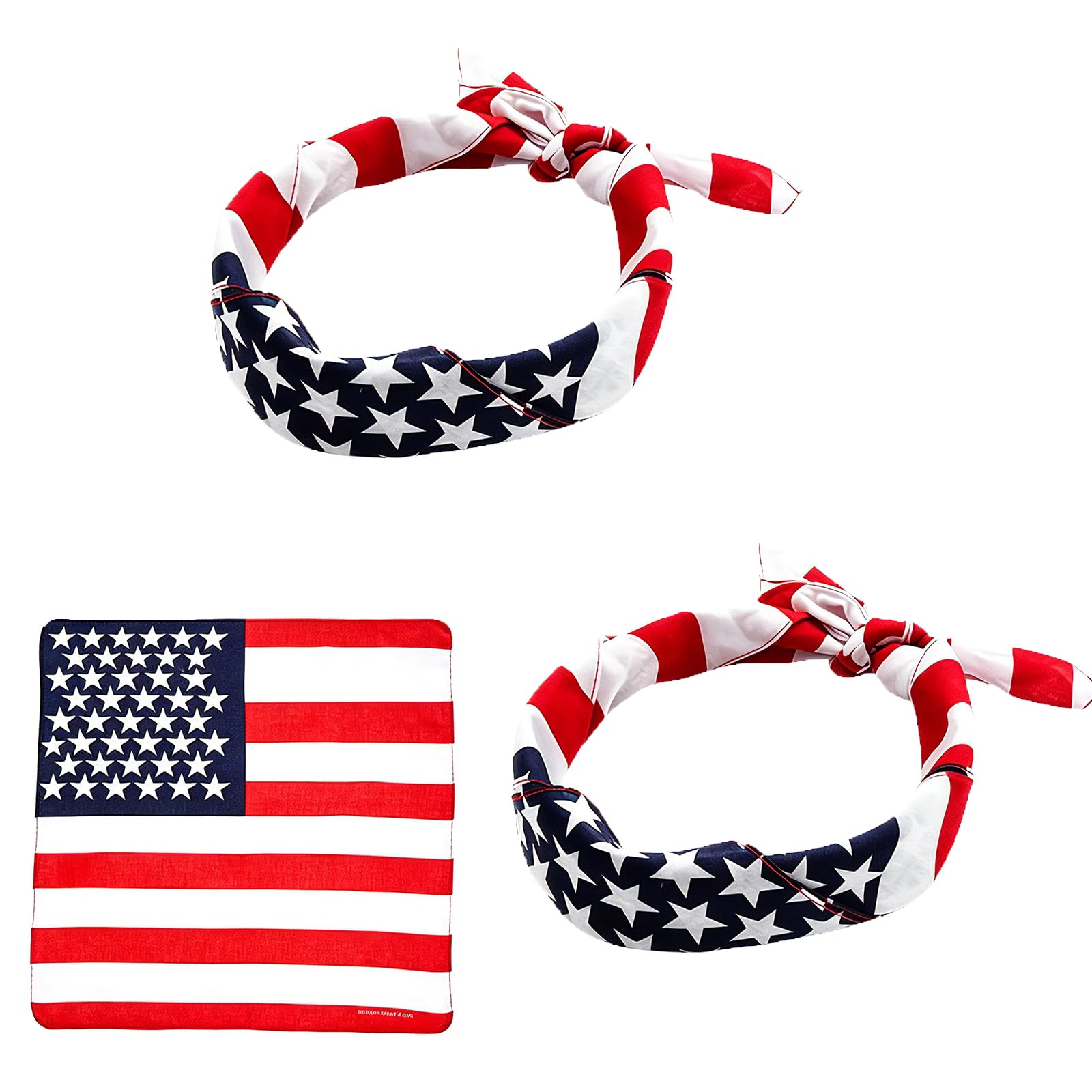 Bamboopack Blue 3 Pack American Flag Stars Stripes Turban Usa Flag Cowboy Bandanas Headband Head Wrap Kerchief Neckchief Square Scarf