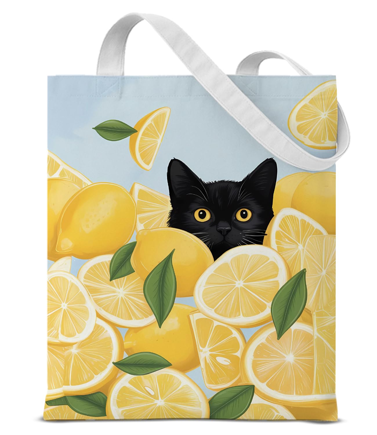 Cute Cat Canvas Tote Bag for Women， Aesthetic Reusable Shoulder Bag for Shopping Travel Work