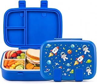 MISS BIG Kids Bento Lunch Box, Blue Astronaut, Microwave Safe, 800ml | Boys lunch box for back to school, daycare, preschool, and snacks