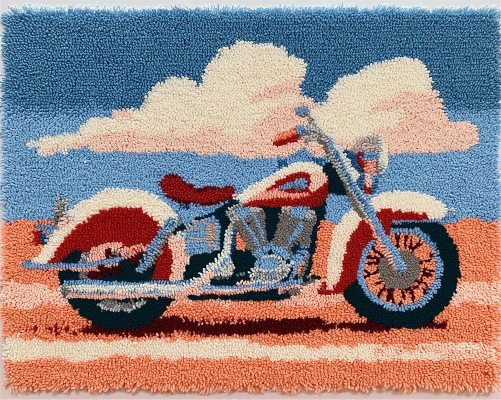 FWRTYCB Latch Hook Kits Rugs,Retro Motorcycle
