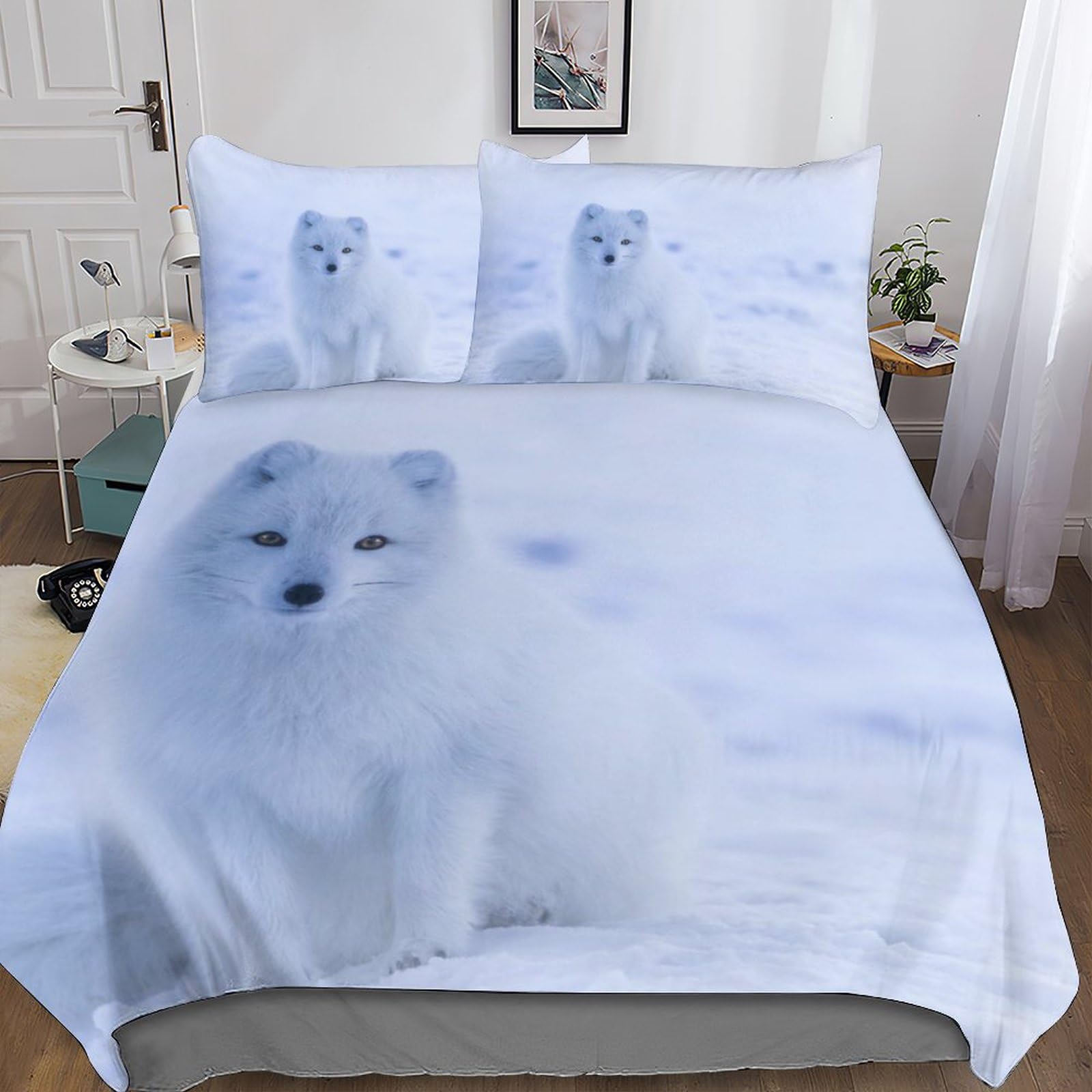 Parure de lit renard pour chambre d'enfant et ado, ambiance cocooning neige
