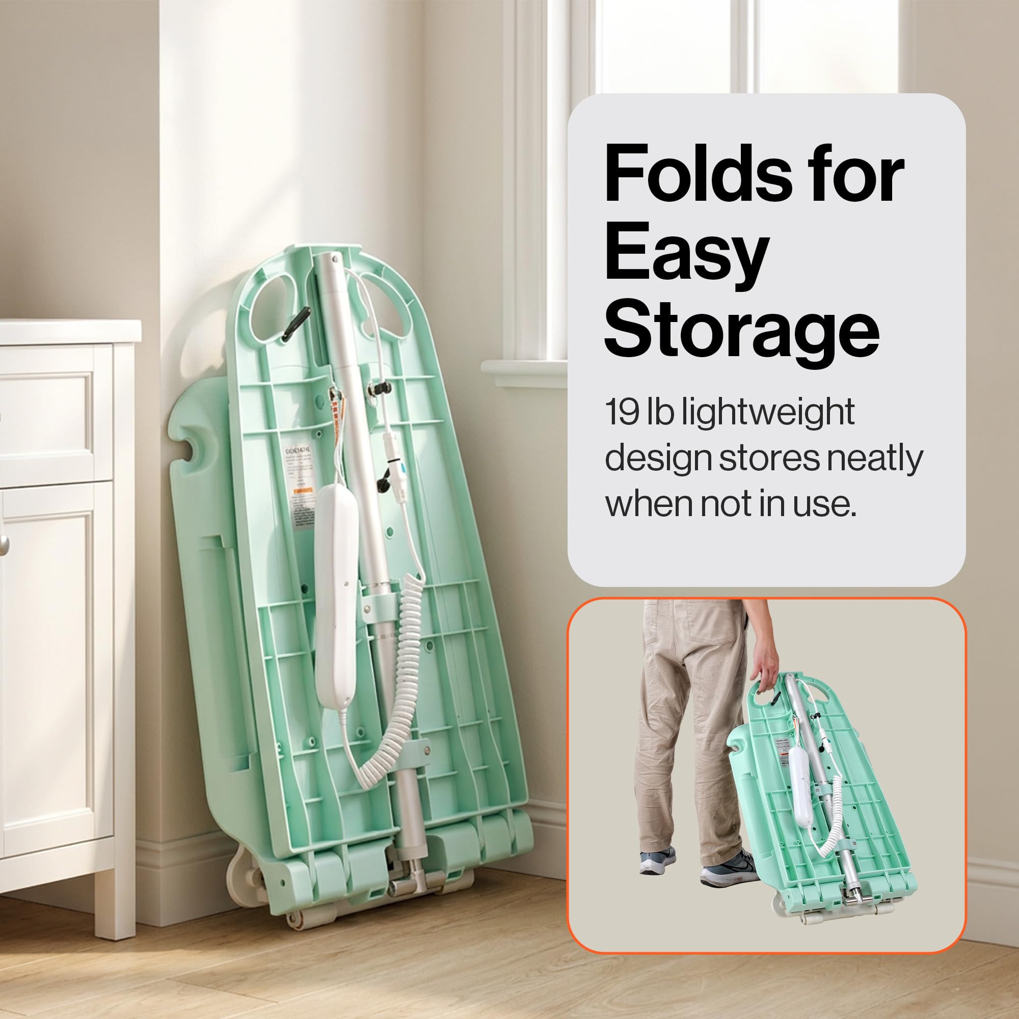 SuperHandy GoRise LT Przenośny podnośnik podłogowy i łazienkowy, lekki, składany, nośność 150 kg, wodoodporne, ergonomiczne siedzisko ze zdejmowanymi panelami, 8,6 kg, zgłoszony do opatentowania