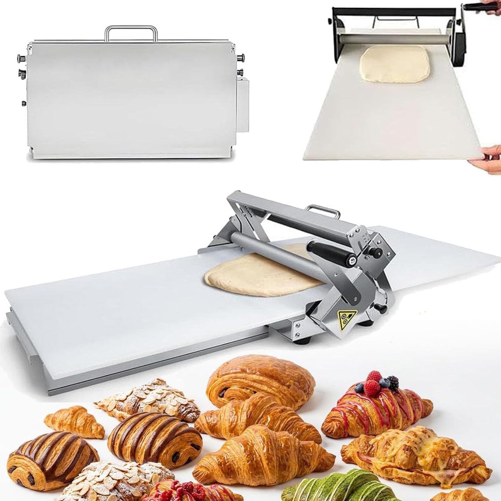 SUYUDD Stainless Steel Dough Sheeter, Pastry Roller, Manual Foldable Dough Press Tool, 0-27mm Adjustable Thickness, Large 30x60cm 40x90cm Press Board, For Pizza, Croissant, Puff Pastry