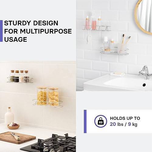 Miniatura 4 de KINCMAX Carrito de ducha, acero inoxidable SUS304 inoxidable, montaje en pared adhesivo, cestas redondas, paquete de 2 unidades (plata pulida)