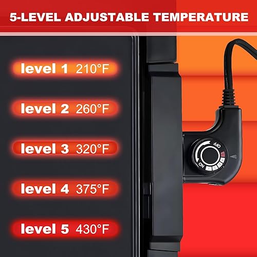 Miniatura 3 de Parrilla eléctrica extra grande sin humo, parrilla de barbacoa de calentamiento rápido, 1800 vatios, superficie de cocción antiadherente, 5 niveles