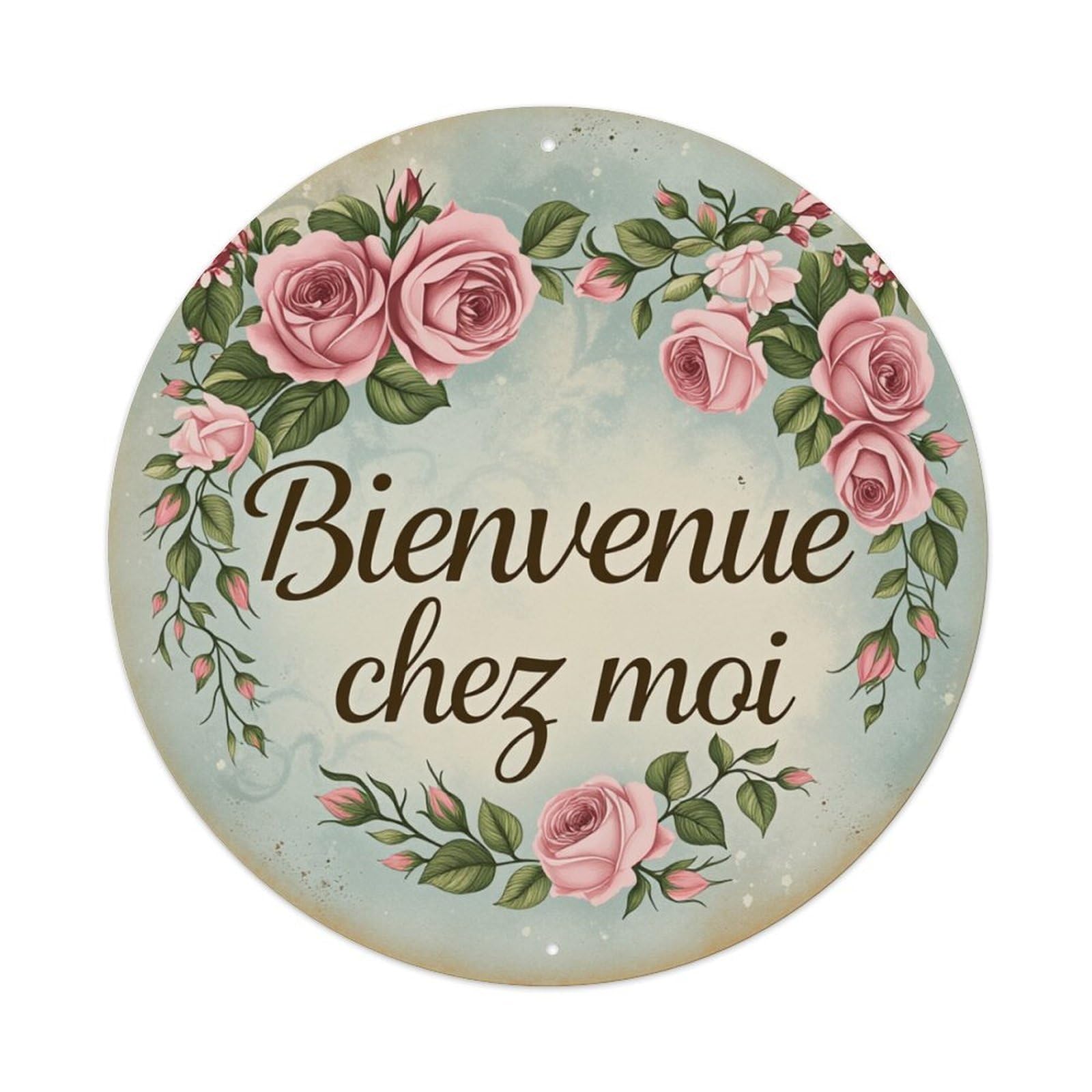 Floral Rose Wreath Welcome Sign Round Tin Sign Retro Metal Sign for Cafe Bar Pub Home Game Room Gym Club Wall Decoration Vintage Metal Poster 8x8 Inch
