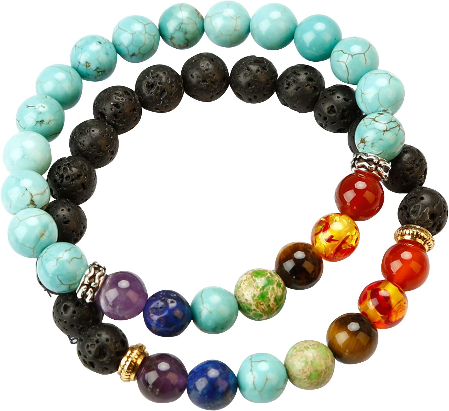 2 Pack Chakra Bracelets 7 Chakra/Lava Diffuser Bracelet + Chakra/Other Bracelets - Bracelets for Men/Women with Real Stone Beads for Anxiety, Healing, Energy, Balance and Good Luck