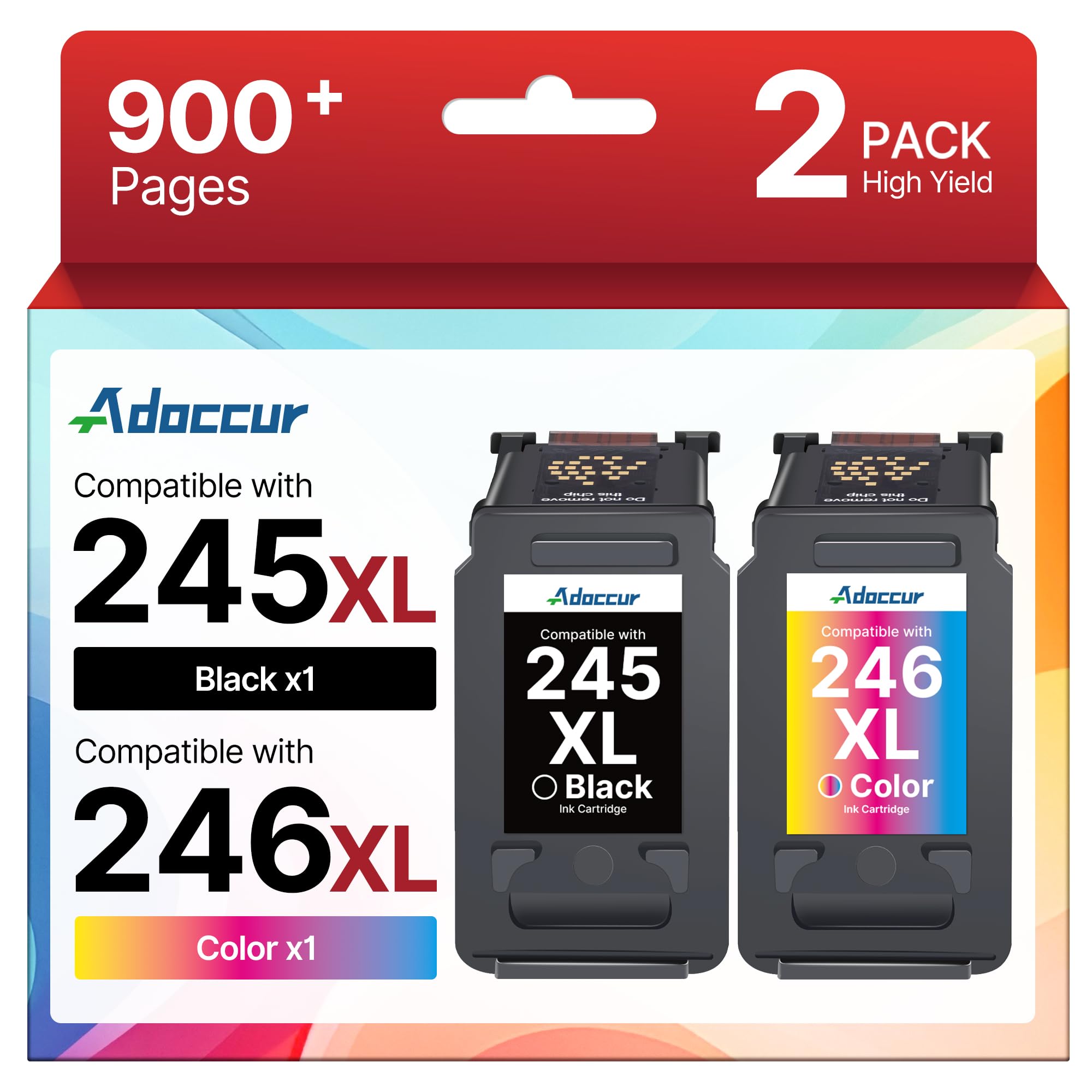 PG-245 XL/CL-246 XL Ink Value Pack (2 Cartridges) Replacement for Canon 245XL 246XL Combo Pack 245XL Ink Cartridge Compatible with Pixma TS202/TR4520/MG2525/TS3322/TS3320/MG2522/TS302/MG2520/MX490