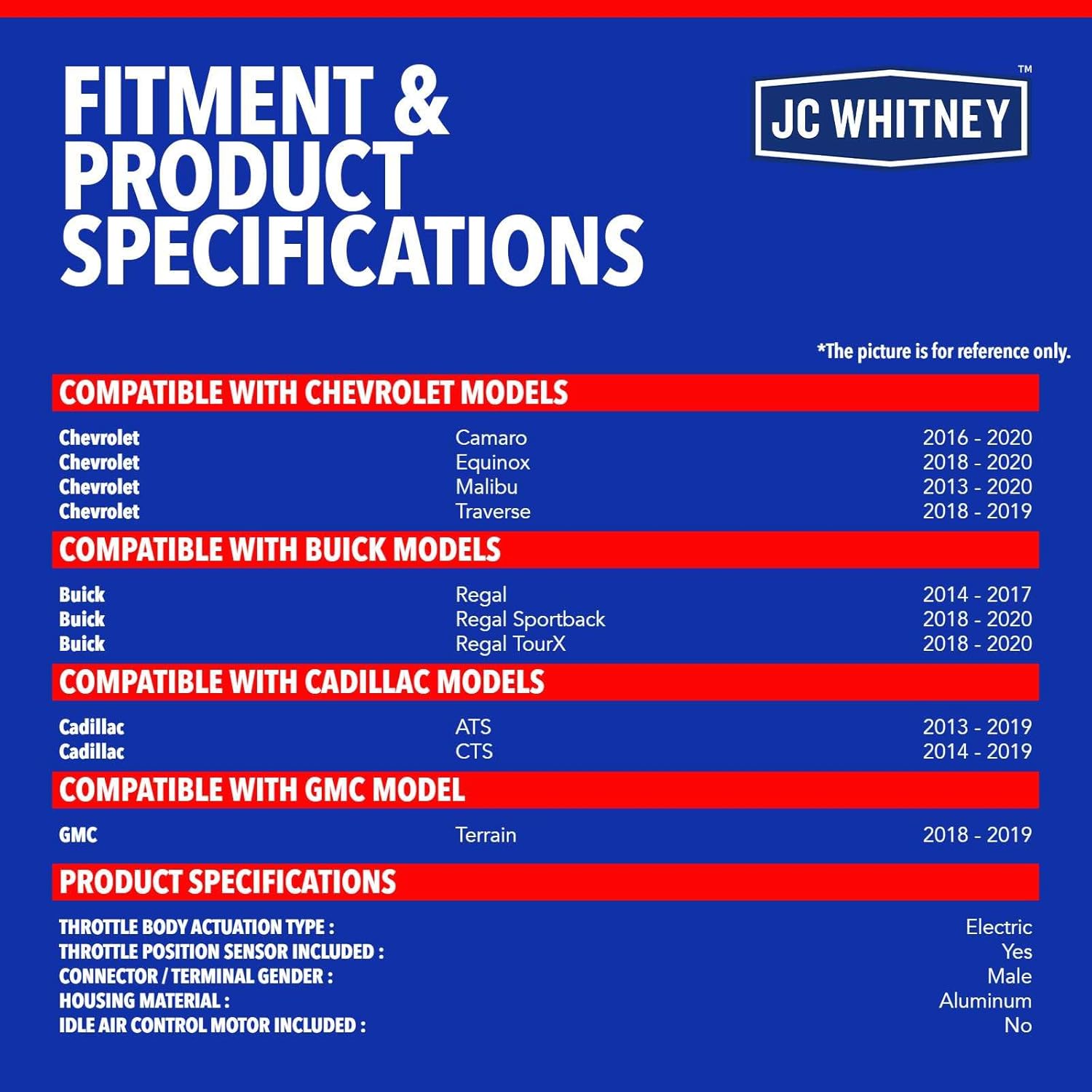JC Whitney JFBAJCWTHB00235 Electronic Throttle Body - Compatible with Chevrolet Equinox 2018-2020, Malibu 2013-2020, Traverse 2018-2019, Camaro 2016-2020, GMC Terrain 2018-2019 - 2.0L