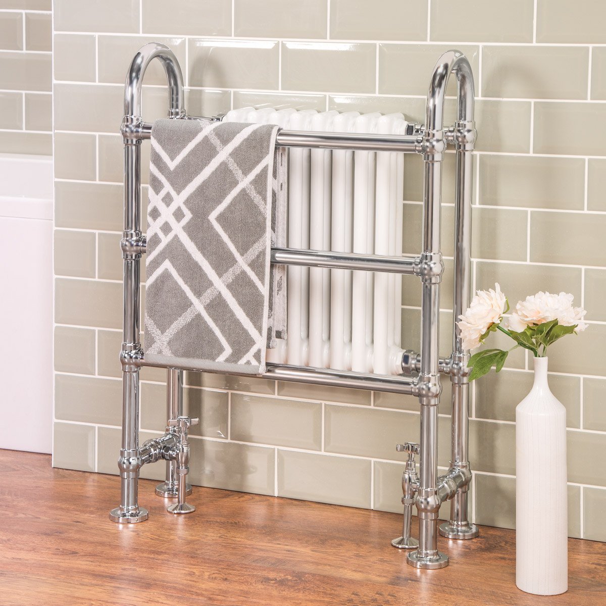 Warmehaus Chrome Traditional Victorian Style Bathroom Double Heated Towel Column Radiator Rail 904 X 674 Mm White &