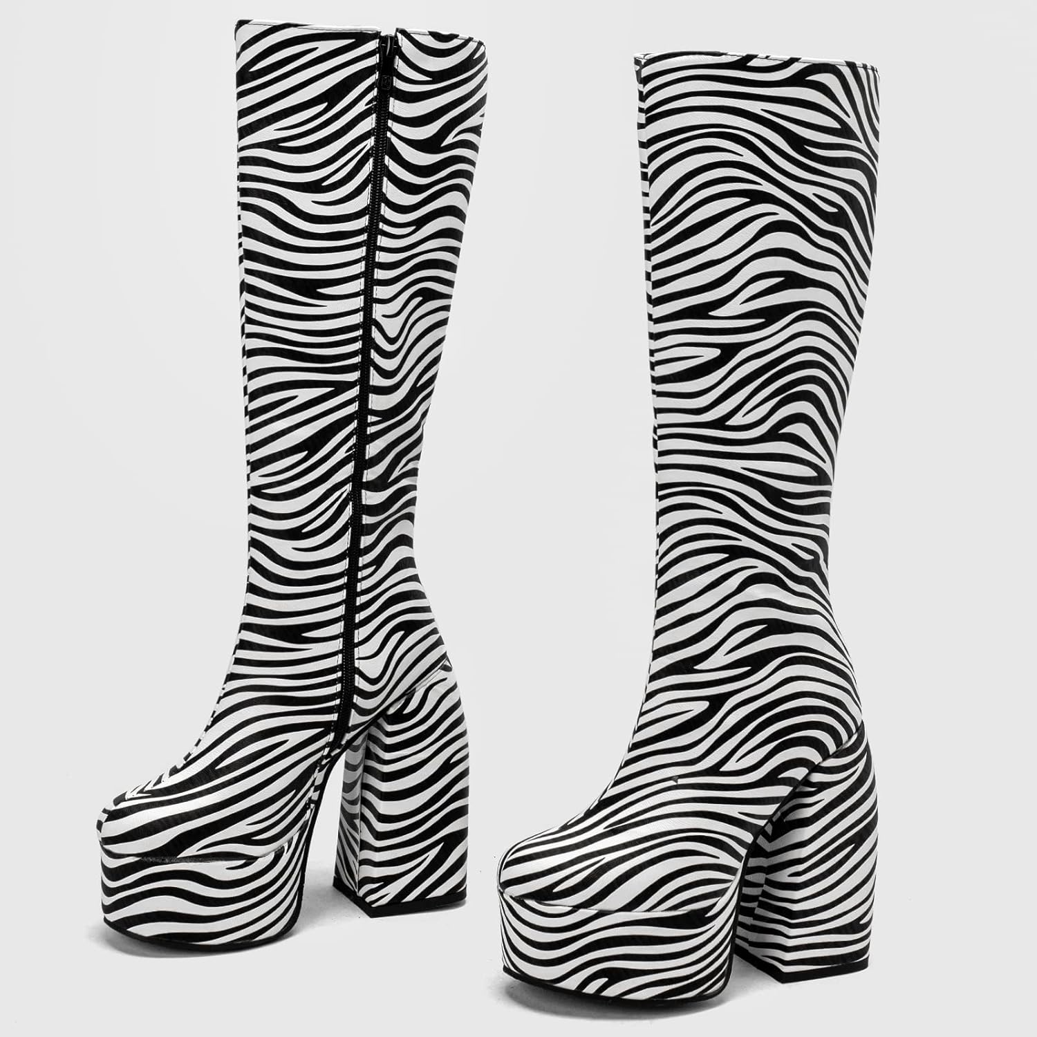 Gicoiz Women Round Toe Knee High Chunky Heel Riding Boots