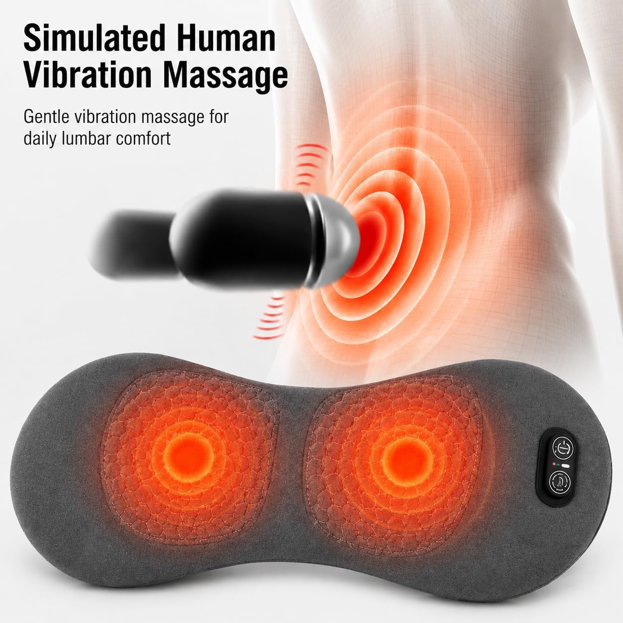 Lumbar Massager, 3-in-1 Electric Lumbar Support Pillow with Heat, Vibration & Stretching, Lower Back Massager Pillow for Office Chair, Bed, Sofa & Home Relaxation