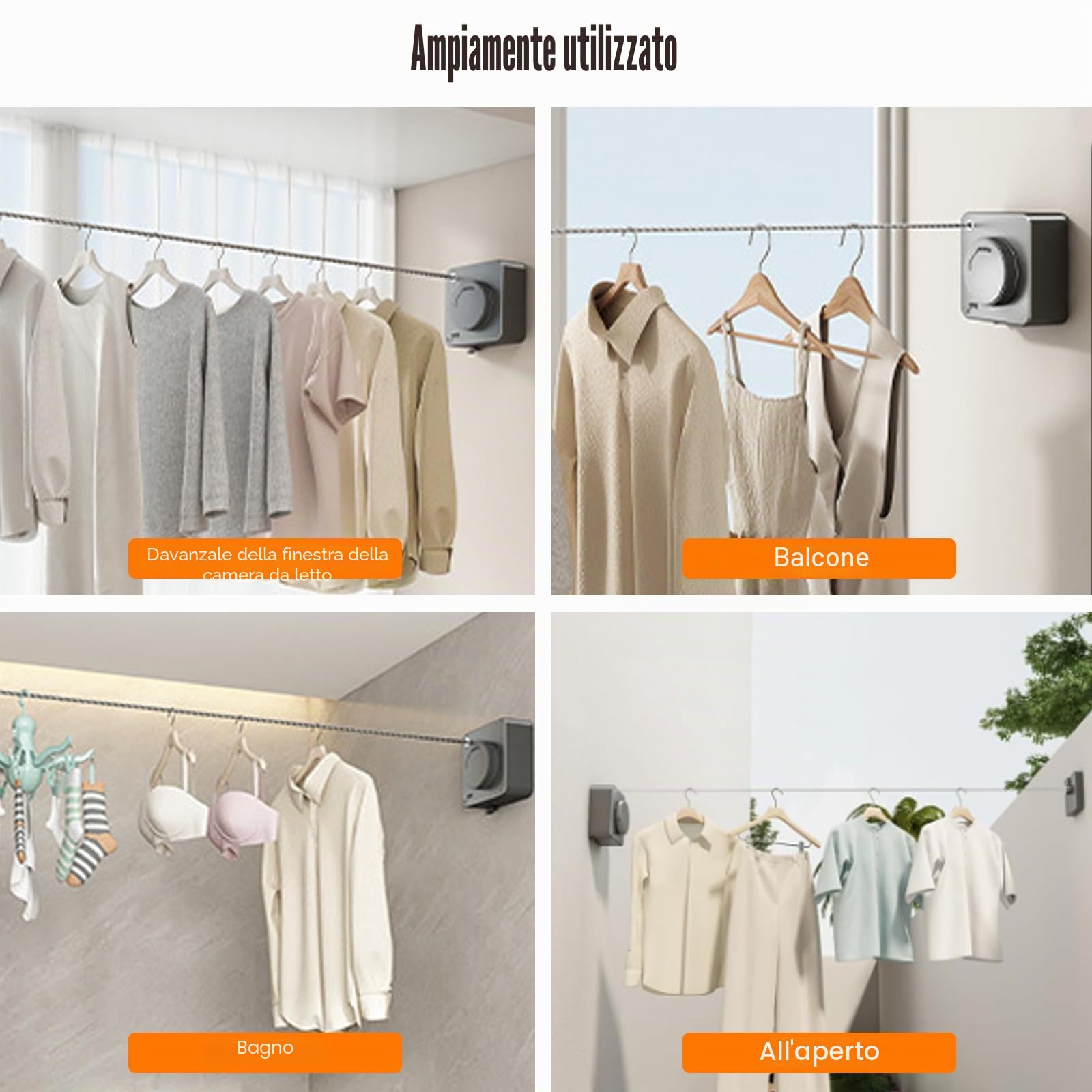 Stendibiancheria Retrattile, Stendino a Scomparsa per Biancheria 4.8M in Acciaio Inossidabile, Cavo Stendibiancheria da Parete per Interni ed Esterni, Anti Abbassamento, Ideale per Balcone e Bagno