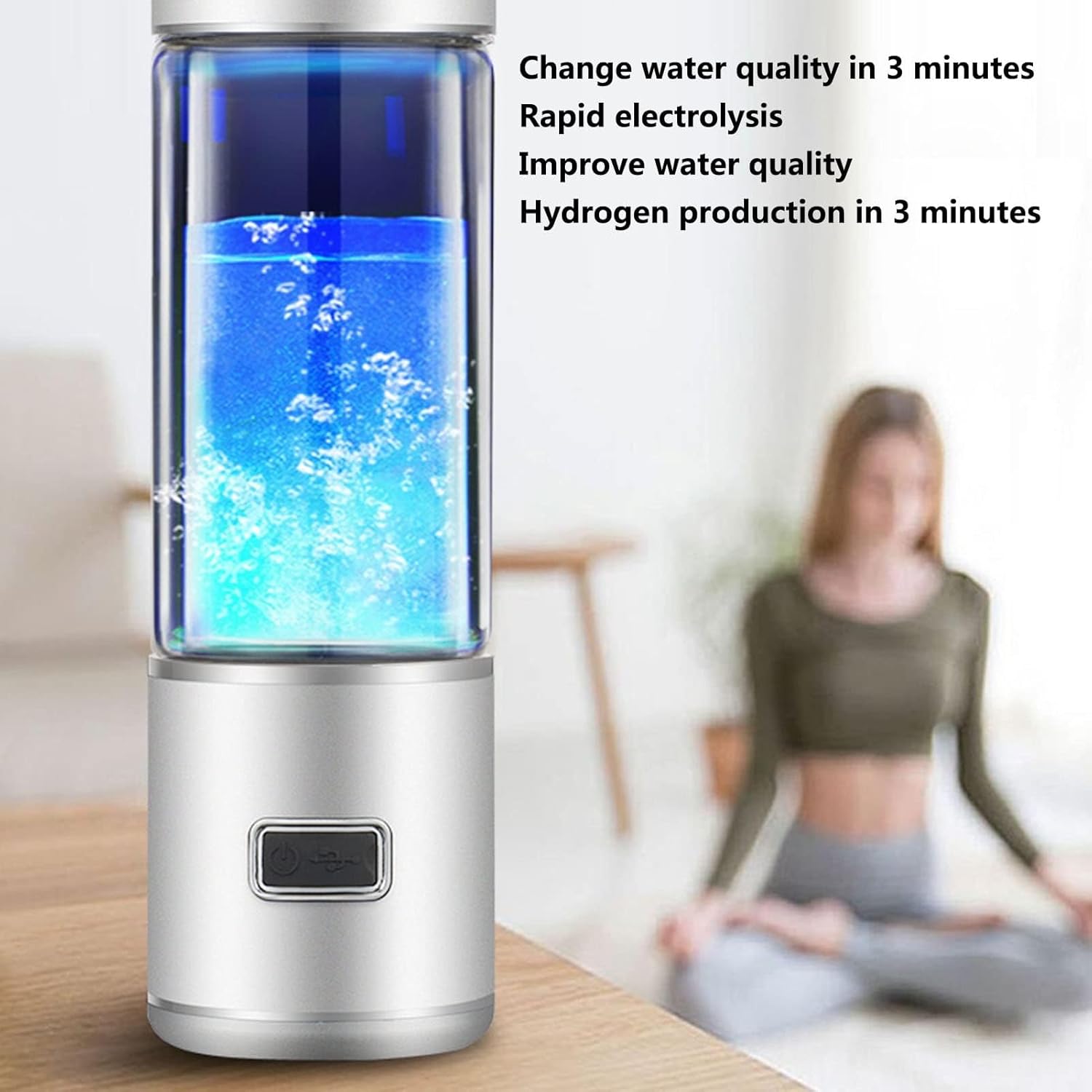Hydrogen Water Bottle, Anti-Oxidation Hydrogen Water Generator, Up to 4500-5000 PPB Content Hydrogen Water Generator with Inhaler Adapter