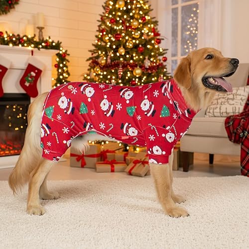 Miniatura 5 de KYEESE Pijama de Navidad para perros medianos, pijamas de Papá Noel para perros, mameluco de terciopelo suave para perros de vacaciones