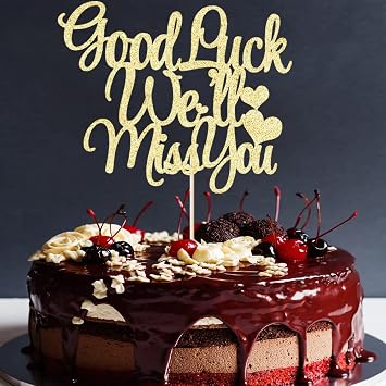 Gold Glitter Good Luck Well Miss You Cake Topper For Graduation Party, Job Change, Farewell, Retirement, Housewarming Party Supplies