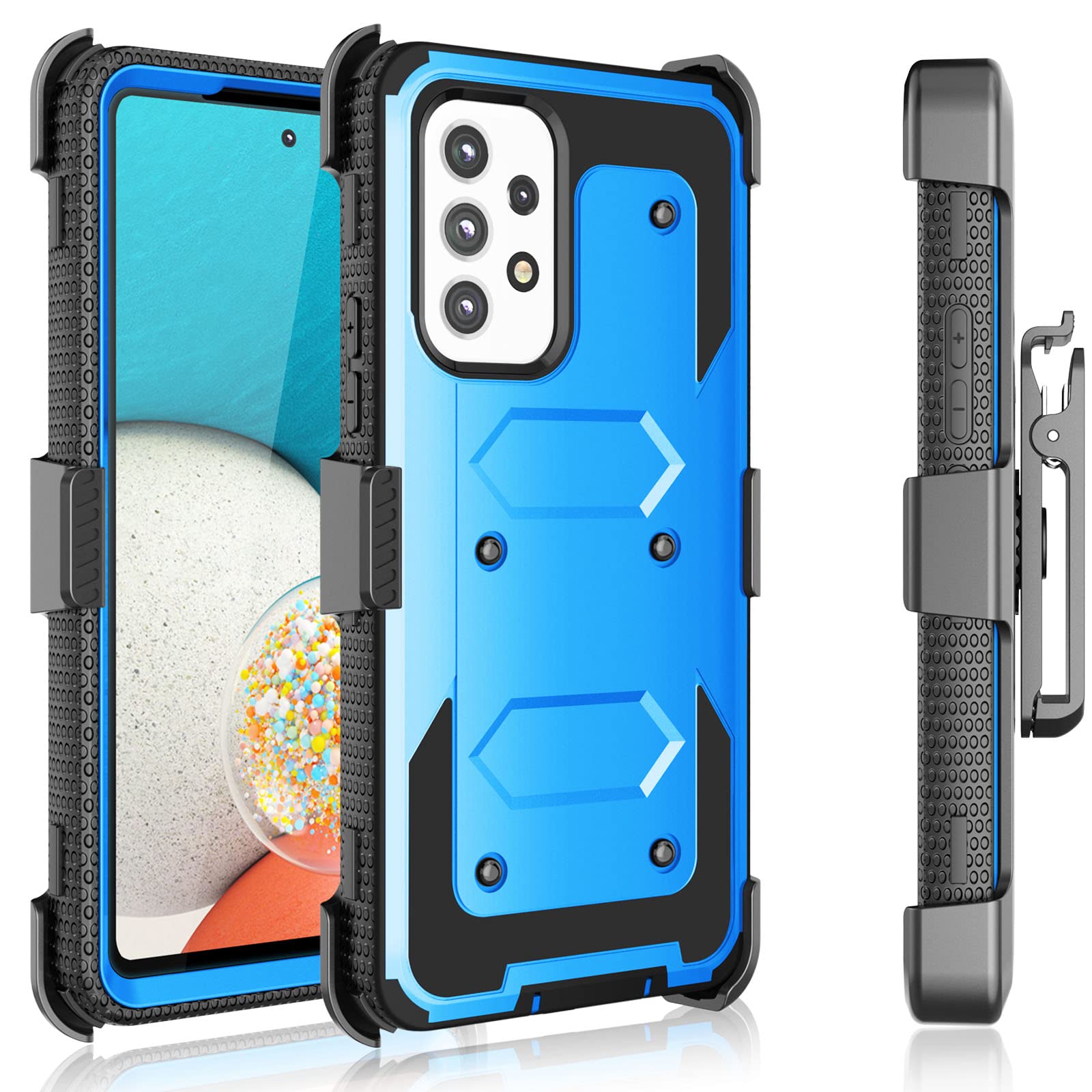 Tekcoo Holster Clip for Galaxy A53 5G Case [Tshell] Shock Absorbing [Built-in Screen] [Kickstand Locking Belt] Carrying Secure Swivel Defender Full Body Cover for Samsung Galaxy A53 5G Blue
